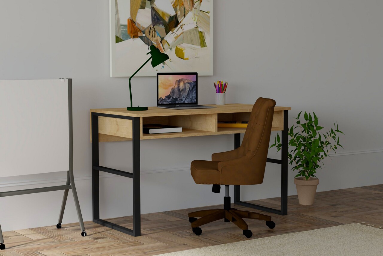 Birou, Puqa Design, Misto, 120 x 72 x 60 cm, pal melaminat/metal, stejar/negru - imagine 5